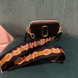 Marc Jacobs Black and Gold Crossbody Bag with Ruffled Strap